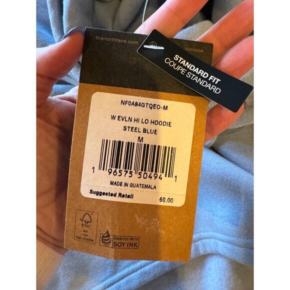 The North Face Sweatshirt Women Medium Steel Blue Evolution Hi Low Hoodie NWT - Picture 15 of 15